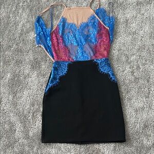 Topshop Blue and Black Lace Mini Dress